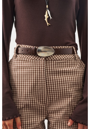 Oval Metal Tokalı Kemer Kahverengi Kahverengi