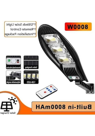 Novahub 10.000w Yükseltilmiş 168led Güneş Enerjili Sokak Lambası Açık Su Geçirmez Led Bahçe Duvarı 10000mah 8000w