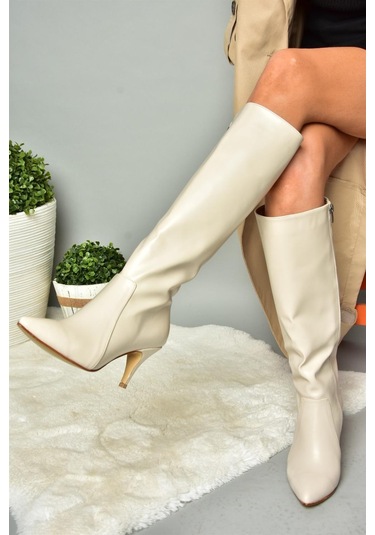 Fox Shoes R372453009 Bej İnce Topuklu Kadın Çizme Bej