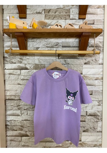 Aysbebe Kuromi Kabartma Baskılı Fırçalı Kumaş Kız Çocuk Tişört Mor 1950