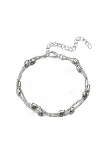 Novahub Kadınlar İçin 1 Parça Çift Zincir Boncuklu Bileklik Bacak Ayak Zinciri Bileklik Çıplak Ayak Takısı Ave Gümüş Gümüş