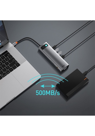 Baseus Metal Gleam Series 100W 11 In1 Type-C Hub Adaptör Çoklayı-Gri
