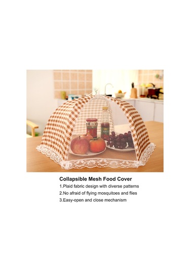 Yuntech01 Küçük Boy Bej Kiremit Desenli Katlanabilir Gıda Kapağı - Entegre Metal Çubuklar Ve Yoğun Ağ - Moskitö Ve Sinek Koruyucu - Piknik, Kamp, Manzaralar İçin Uygun Kahverengi