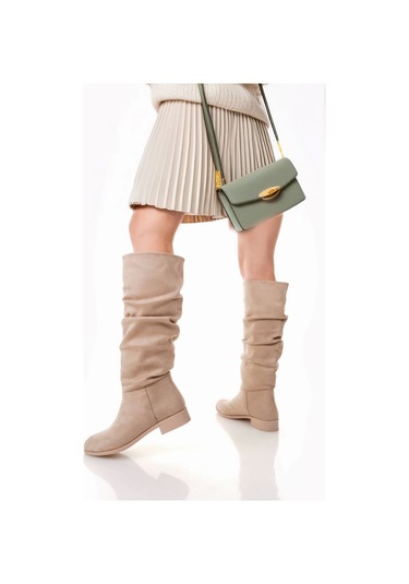 Winda Bej Süet Körüklü Çizme Bej