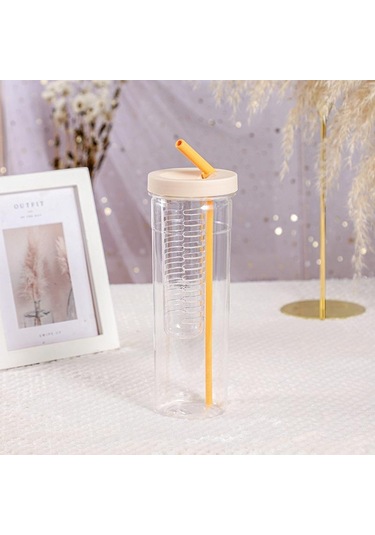 Sarı 700 Ml Plastik Su Pipetli Şişe Ve Meyve Demlik Sağlıklı Çay Bardağı Seyahat İçme Şişeleri Taşınabilir Fitness Spor Açık Sarı