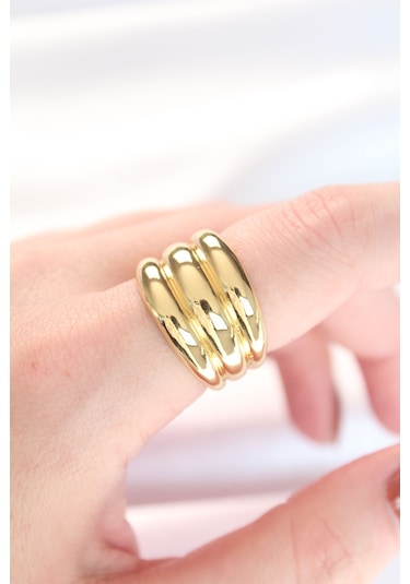 Gold Renk Ayarlanabilir Çizgili Bombe Yüzük - Tj-byk3119 Gold