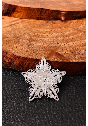 Telkari Gümüş Broş El İşi Bayan Yaka İğnesi Çiçek Modeli Brs-159