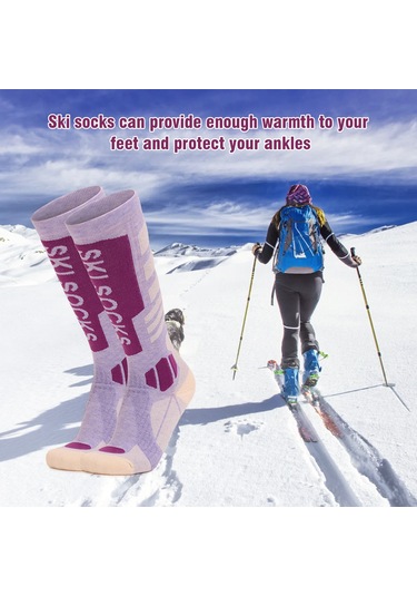 Moveevo Kadın Erkek Kayak Çorabı Mor M Beden - Yüksek Nem Emici, Neşeli Koku Ve Nefes Alıcı - Winter Sporlar İçin Ideal Mor