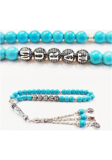 İsimli - Kişiye Özel - Turkuaz / Firuze Doğaltaş Tesbih - 8 Mm
