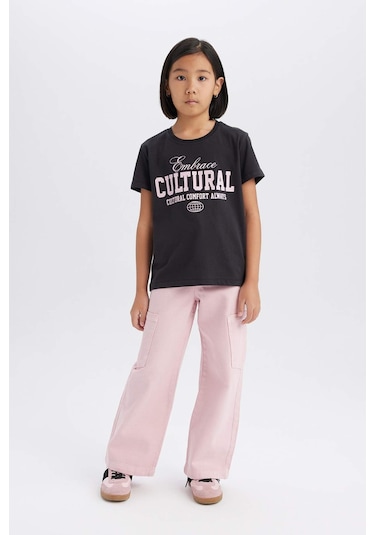 DeFacto Kız Çocuk Wide Leg Kargo Geniş Paça Jean Pantolon C0451A825SMPN122 Pembe