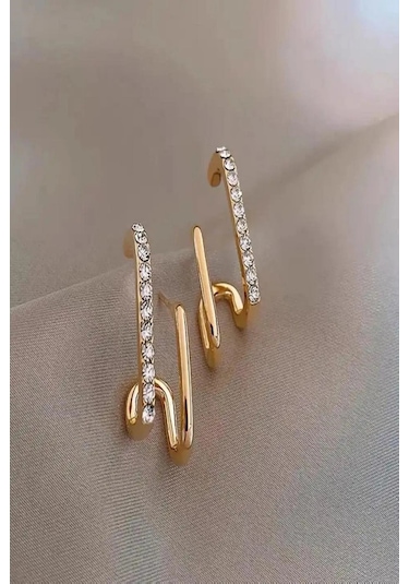 Kadın Gold Zirkon Taşlı Vip Kararmaz Küpe Çok Renkli