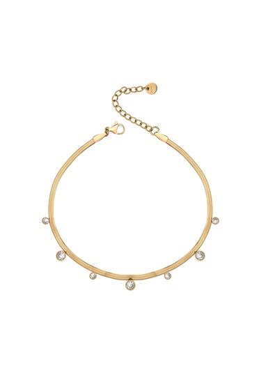 Taş Detaylı Çelik Halhal Altın