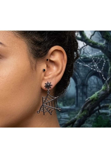 Dükkan Design Gotik Örümcek Ağı Küpe Antrasit
