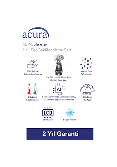 Ac-95 Airstyle Negatif İyonlu 6in1 Saç Şekillendirme Ve Kurutma Seti