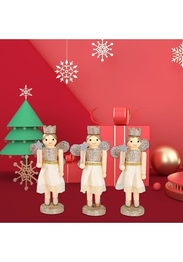 Homyl 3 Parça 12cm Ahşap Fındıkkıran Melek Kız Altın