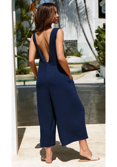 Keten Günlük Salaş Kadın Tulum Lacivert