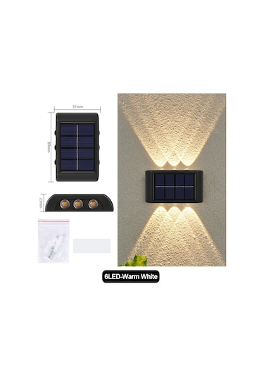 Solar Güneş Enerjili Çift Taraflı 6 Ledli Aplik Duvar Monteli Lamba 2 Adet