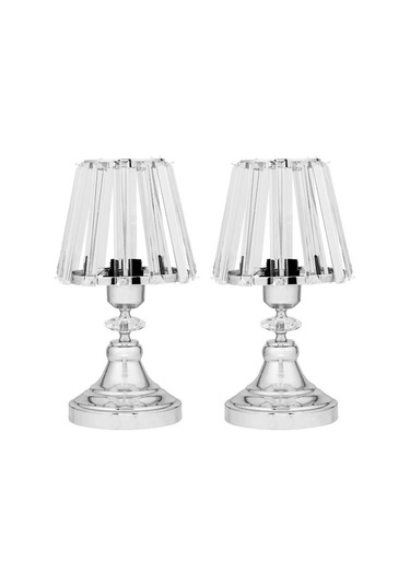 Gerçek Kristal Cam Başlık Krom Metal Gövdeli 2'li Yatak Odası Abajur İki Adet Gece Lambası Krom