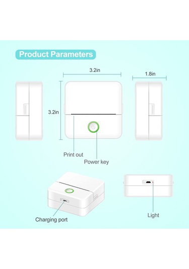 Skycity Küçük Boy Bluetooth Termal Yazıcı - Hata Notları, Etiketler, Fotoğraflar İçin 200dpı, Mürekkezsiz, Beyaz 1 Adet Kağıt İle