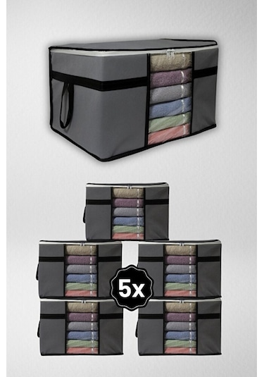 Adarya Home 5 Adet Pencereli Kazak Hurcu- 50x40x30 Gri