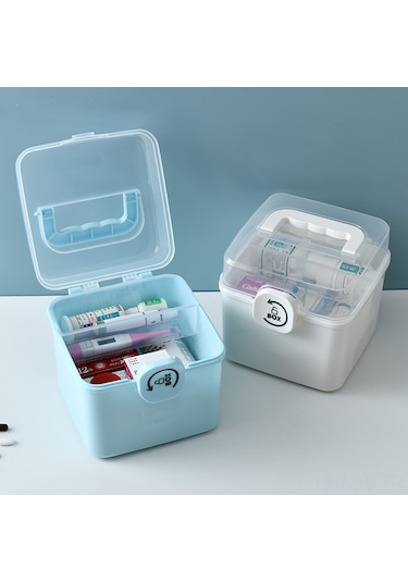 Moveevo Ev İçi Büyük Kapasiteli Çok Katlı Beyaz Orta Boy İlaç Kutusu - Acil Tıp Ve İlaç Saklama Gereci Beyaz