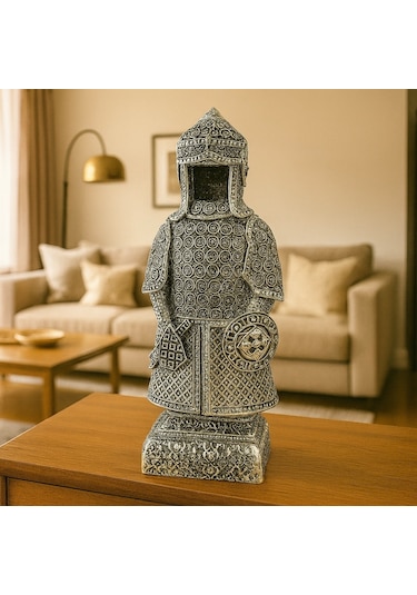 Allah'ın 99 İsmi Yazılı Gald Gümüş Zırhlı Savaşçı Biblo 23x10