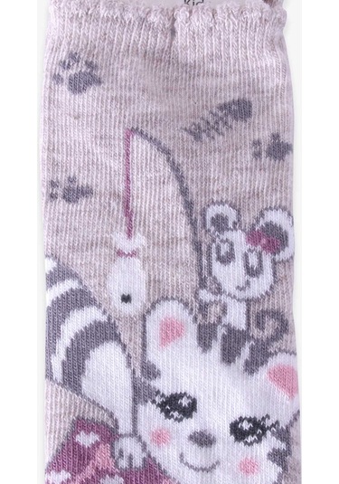 Breeze Kız Çocuk Soket Çorap Obur Kedili Bej (1-2-7-8 Yaş)