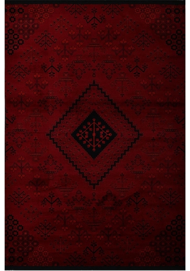 Afgan Türkmen Otantik Desenli Bordo Oturma Odası Salon Mutfak Halısı 5366a Zs72