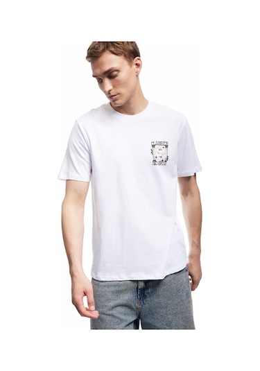 Koton Kısa Kollu Bisiklet Yaka Regular Fit Pamuklu Baskılı Tişört Beyaz 6wam10010hk Beyaz