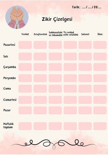 Zikir Çizelgesi Defteri A5 Boy Spiralli Yeşil