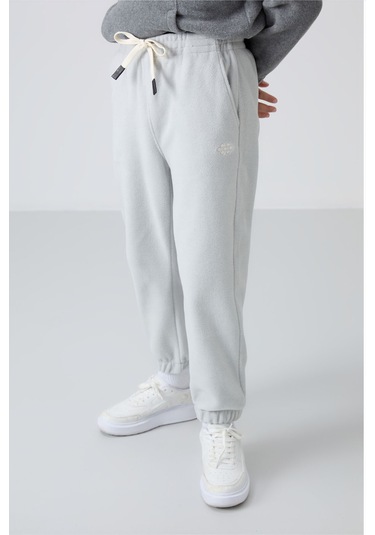 Tommy Life Taş Kalın Yumuşak Dokulu Standart Fit Nakışlı Polar Erkek Çocuk Eşofman Alt - 11220 Taş