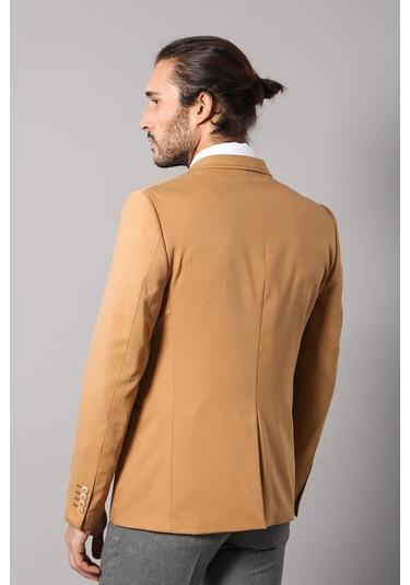 Çift Düğmeli Omuz Parçalı Mono Yaka Sarı Ceket - Wessi Sarı