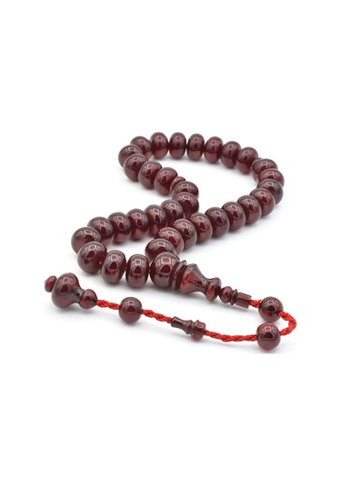 Ahmet Emin Yapımı Osmanlı Model Vişne Sıkma Kehribar Tesbih 002 Bordo