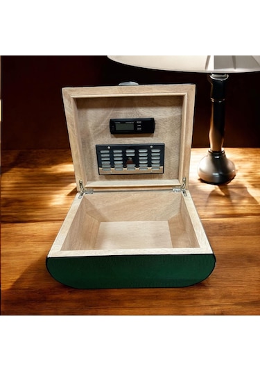 Lubinski İtaly Oval Humidor Puro Kutusu Lizard Yeşil 60's