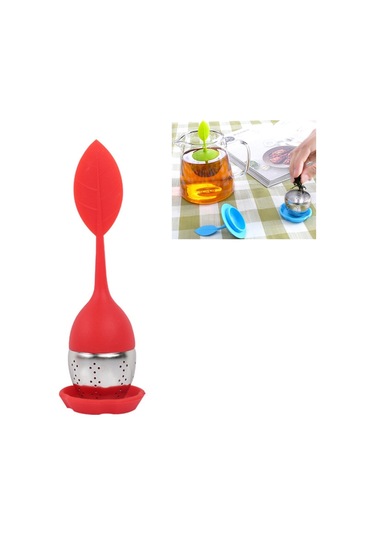 Sones Paslanmaz Çelik Yaprak Şekli Silikon Çay Poşeti Çay Süzgeçleri Kırmızı