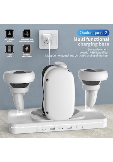 Createtech Meta Quest 2 Masaüstü Braketi Rgb Işık Kablosuz Şarj Standı Beyaz/