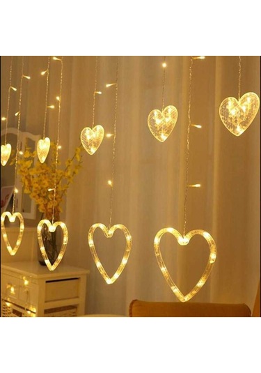 Kenpazar Kalp Dekorlu Animasyonlu Perde Led Işık 3 Metre Çok Renkli