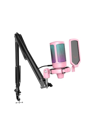Fifine Ampligame A6T Twitch Youtuber Yayıncı USB Mikrofon Pembe