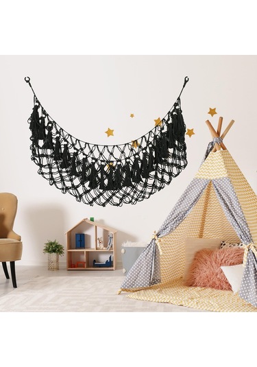 Homyl Yumuşak Oyuncak Net Hamak Dokuma Halat Ev Dekor Oyun Siyah Siyah