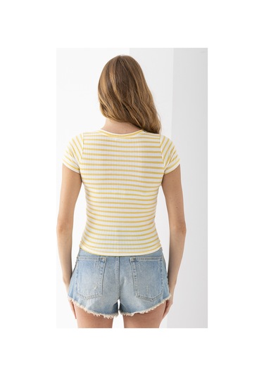 Giysa Kadın Bisiklet Yaka Çizgili Basic Body Sarı - 25509 Sarı