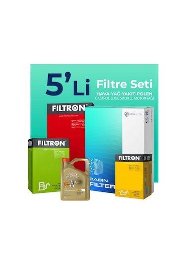 Filtron Audi A6 2.0 Dizel Quatro 190 Hp Filtre Bakım Seti Castrol Motor Yağlı (2015-2018) 5 Li