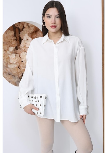 Kadın Beyaz Oversize Uzun Basic Gömlek