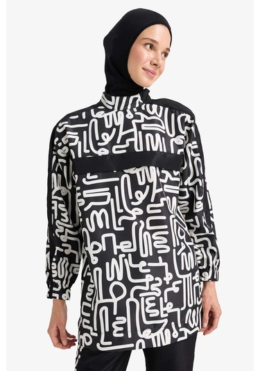DeFacto Regular Fit Su İtici 3'lü Desenli Burkini Tesettür Mayo Takım E7996AX25HSBK81