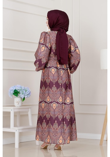 Balon Kol Saten Adel Elbise-mor-5233 Mor