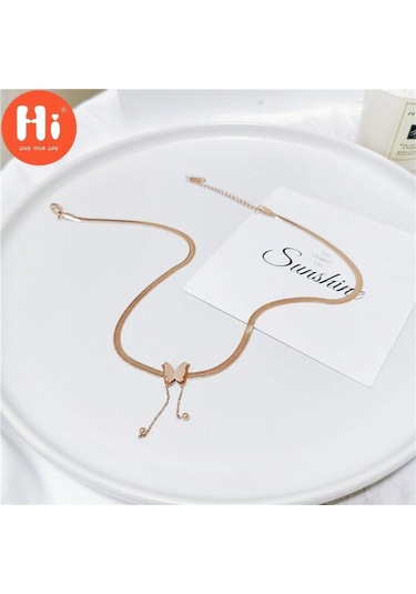 Altın Merhaba 316l Paslanmaz Çelik Moda Lüks Takı Mat 2 Katmanlı Kelebek Gerdanlık Charms Yılan Kemik Zincir Kolye Kolye Kadınlar Için