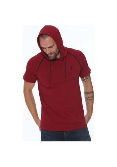T8570 Dewberry Kapşonlu Erkek T-shırt-bordo Bordo