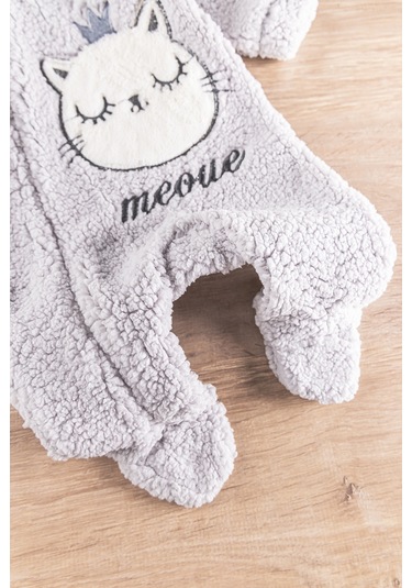 Babymod Kedi Figürlü Peluş Welsoft Kız/erkek Bebek Tulum Gri