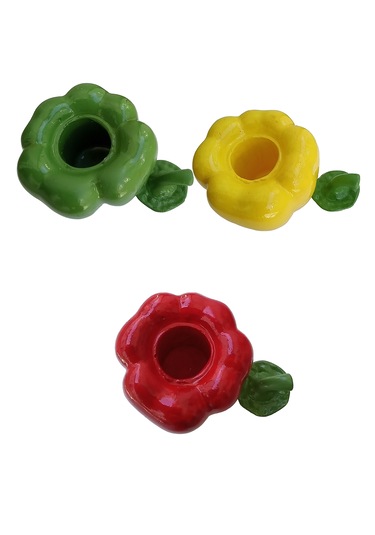 3 Adet Biber Şeklinde Baharatlık - Çay Portu - Biblo Çok Renkli