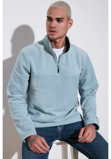 Buratti Regular Fit Anti-Pilling Tüylenme Yapmayan Dik Yaka Kalın Kışlık Şardonlu Erkek Polar 5896700 Mint