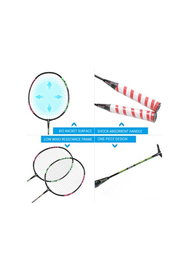 Geeksen Eğitim Ve Pratik İçin Demir Çelik Badminton Raketi Seti 2 Adet + 6 Top + Taşıma Çantası Kırmızı/mavi